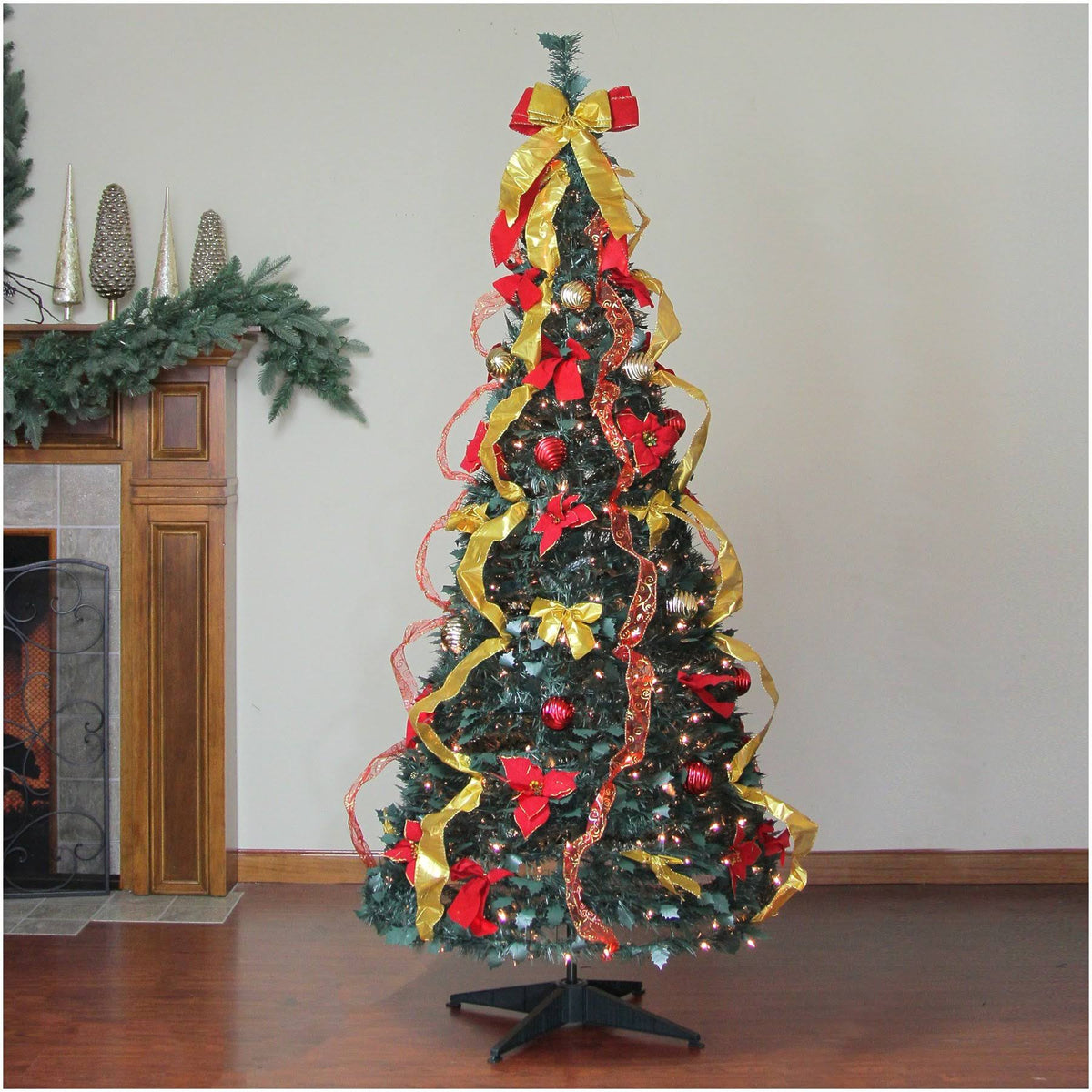 6' Pre-Lit Gold and Red Artificial Christmas Tree Z30925