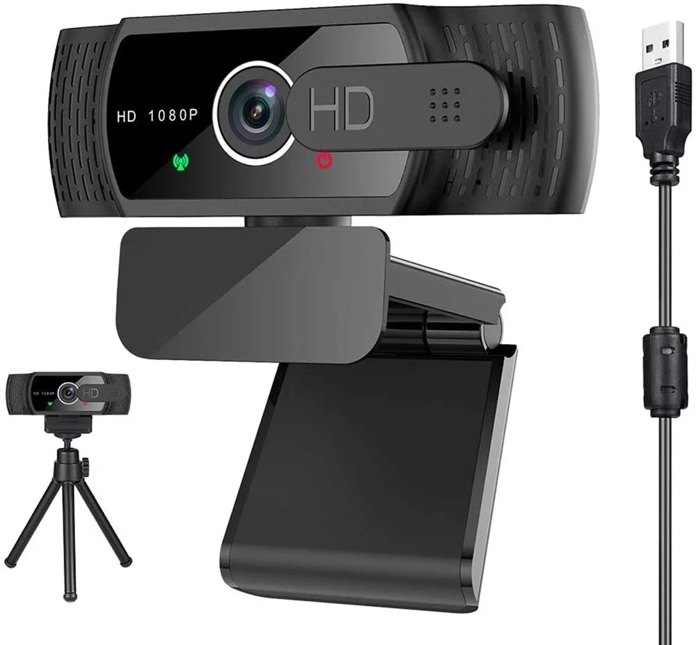 Webcam with Microphone, 1080P Web Camera with Privacy Shutter and Tripod Stand E55617