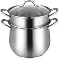 2-Tier Stainless Steel Steamer Pot with Tempered Glass Lid V391359