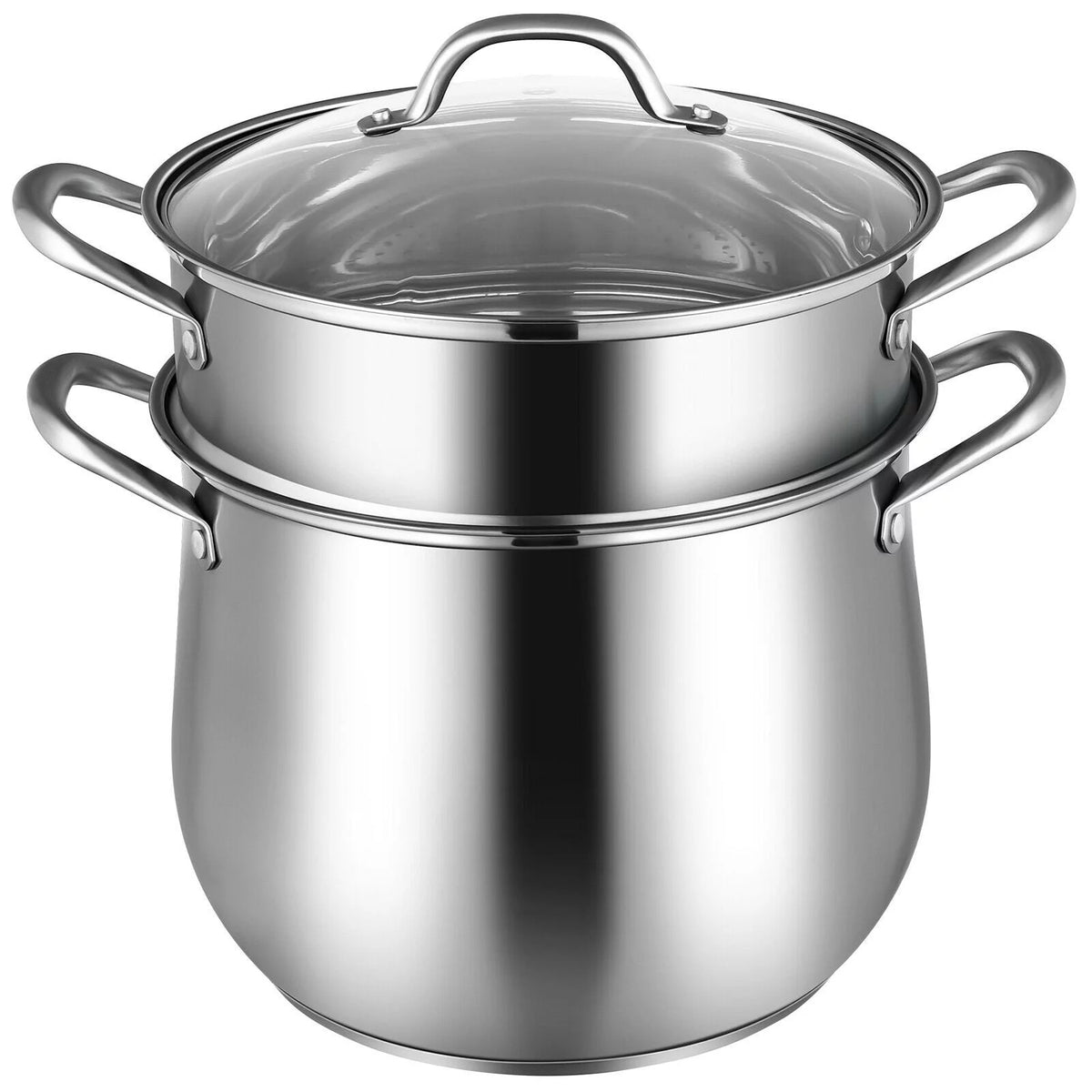 2-Tier Stainless Steel Steamer Pot with Tempered Glass Lid V391359