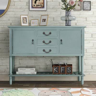 45'' White Console Table with 3 Drawers, 2 Cabinets and 1 Shelf I194654