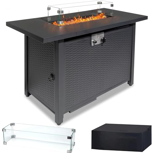 43 Inch Propane Fire Pit Table with Lid and Metal Tabletop, 50,000 BTU Gas Fire Pit Table with 6.6 Pounds Lava Stones M284656
