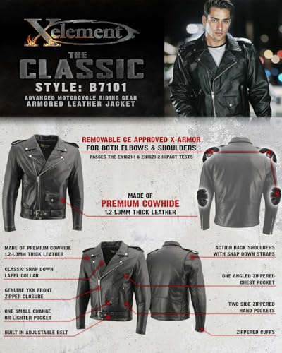 Black High-Grade Leather Motorcycle Biker Jacket with Armor Protection P1372
