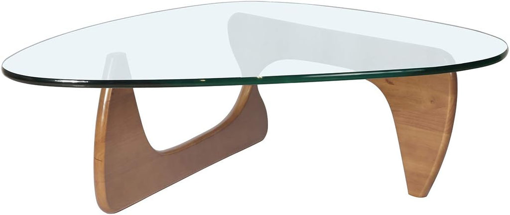 Triangle Glass Coffee Table with Solid Wood Base F2757