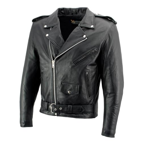 Black High-Grade Leather Motorcycle Biker Jacket with Armor Protection P1372