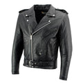 Black High-Grade Leather Motorcycle Biker Jacket with Armor Protection P1372