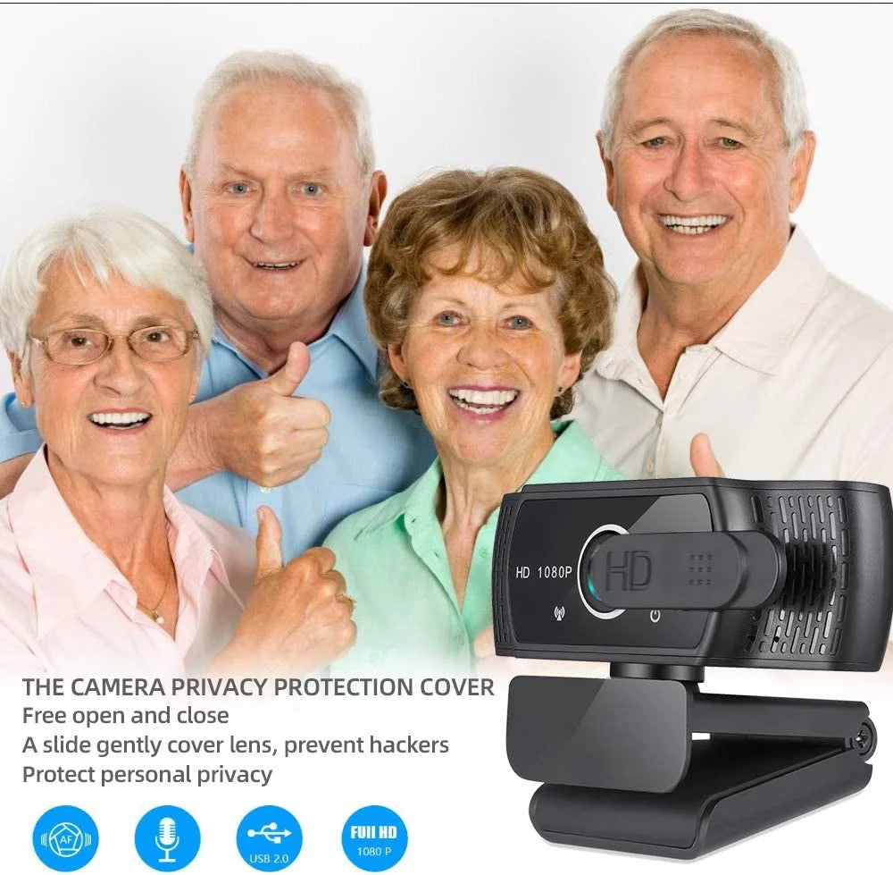 Webcam with Microphone, 1080P Web Camera with Privacy Shutter and Tripod Stand E55617