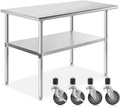 Stainless Steel Commercial Work Table with 4 Casters 48 in. x 24 in. E434