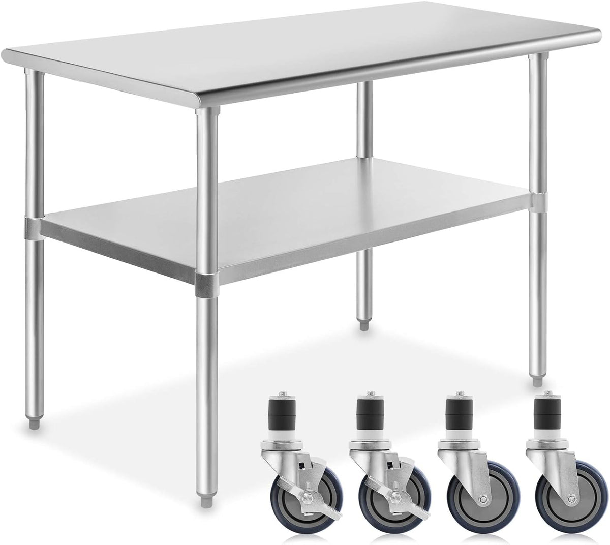 Stainless Steel Commercial Work Table with 4 Casters 48 in. x 24 in. E434