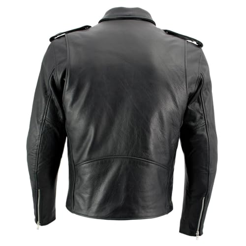 Black High-Grade Leather Motorcycle Biker Jacket with Armor Protection P1372