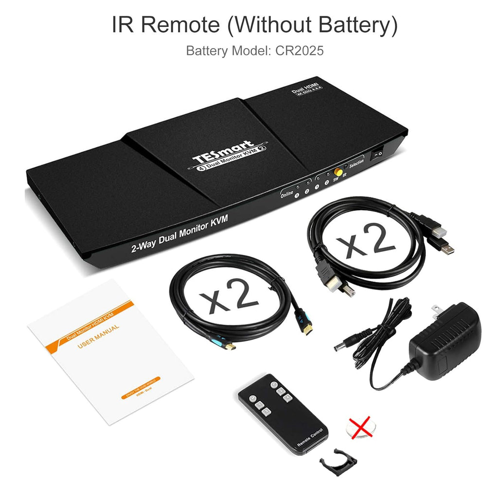 2-Port Dual Monitor HDMI KVM Switch 4K@60Hz with HDMI Cables I15047