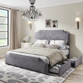King Size Velvet Upholstered Platform Bed Frame with 4 Storage Drawers and Headboard X447248