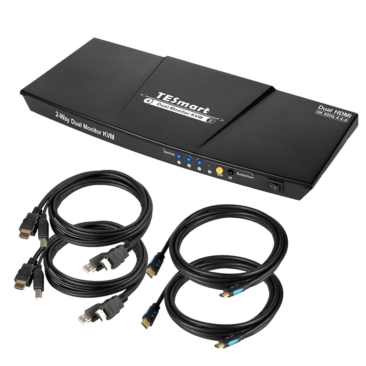 2-Port Dual Monitor HDMI KVM Switch 4K@60Hz with HDMI Cables I15047