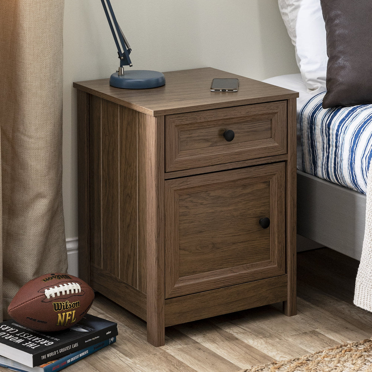 Dark Walnut 1 Door and Drawer Nightstand W98369