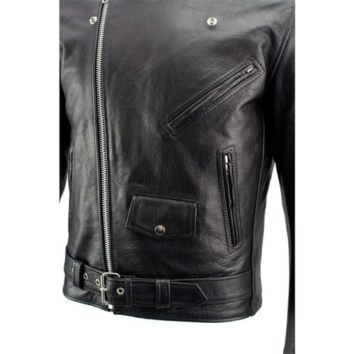 Black High-Grade Leather Motorcycle Biker Jacket with Armor Protection P1372