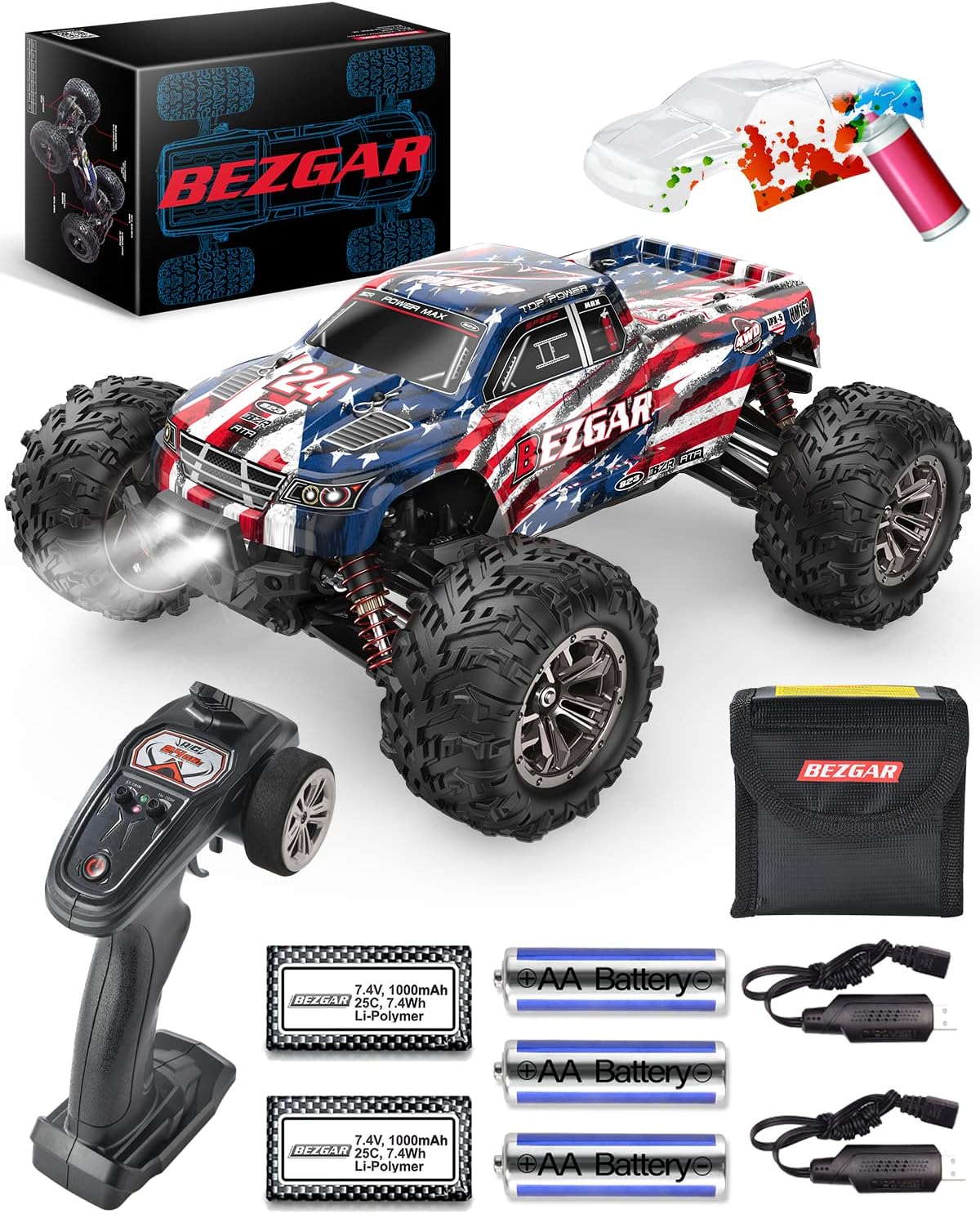 1:16 Off Road Remote Control 4×4 Waterproof RC Monster Truck with Rechargeable Batteries N669
