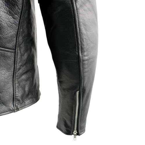 Black High-Grade Leather Motorcycle Biker Jacket with Armor Protection P1372