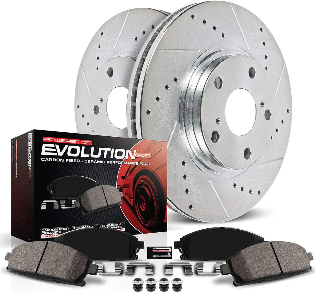 Front Z23 Carbon Fiber Brake Pads with Drilled & Slotted Brake Rotors Kit H525551