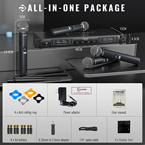 Quad Channel Wireless Microphone System with 4 Handheld Dynamic Microphone Q71763