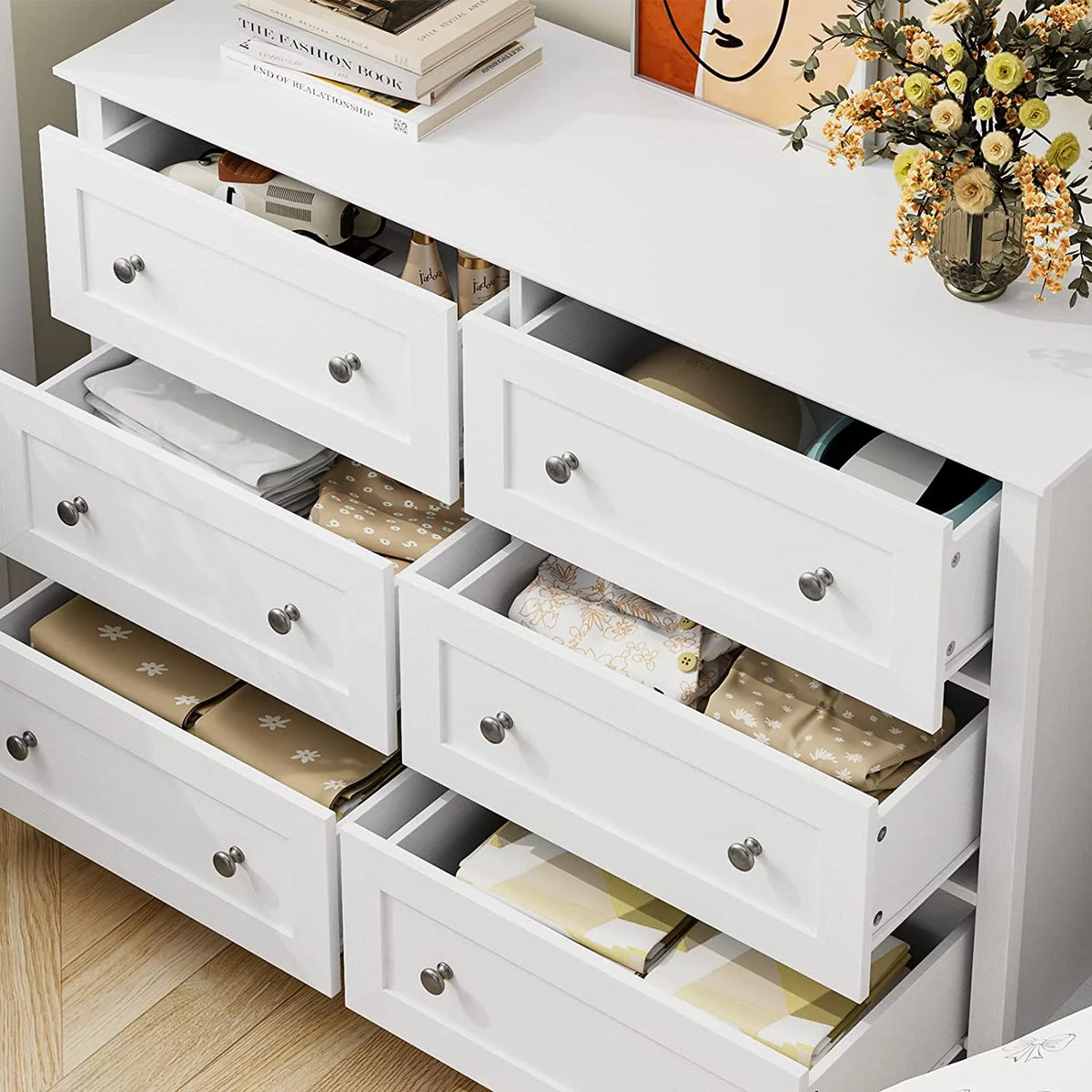 White 6 Drawer Double Dresser I5403