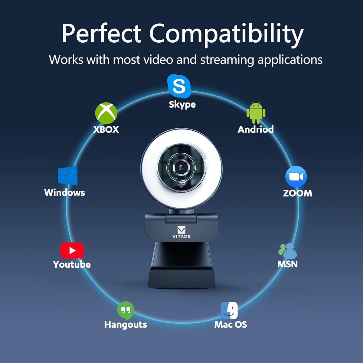 Full HD 1080P Webcam with Ring Light and Dual Microphones X545