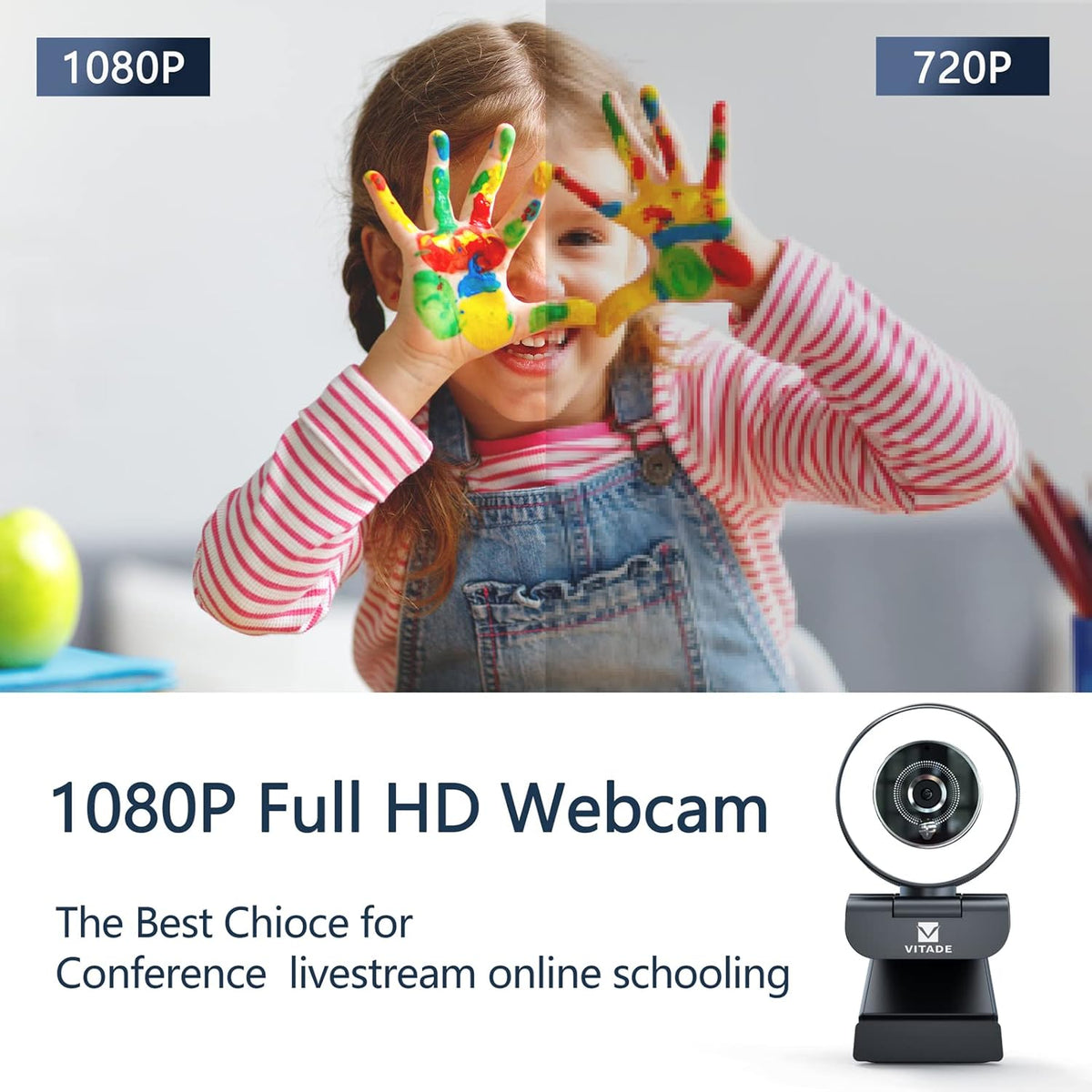 Full HD 1080P Webcam with Ring Light and Dual Microphones X545
