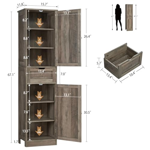 White 67" Tall Bathroom Cabinet with 2 Doors & 1 Drawer Z81253