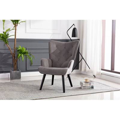 Silver Gray Velvet Tufted Wingback Chair W9372