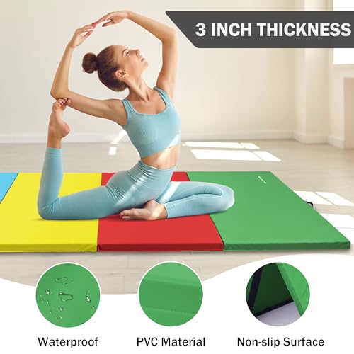 Extra Thick Folding Exercise Gymnastics Mat, 4'x10'x3" with Carrying Handles E119