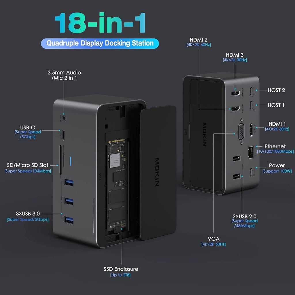 18in1 USB C Docking Station with SSD Enclosure J2857