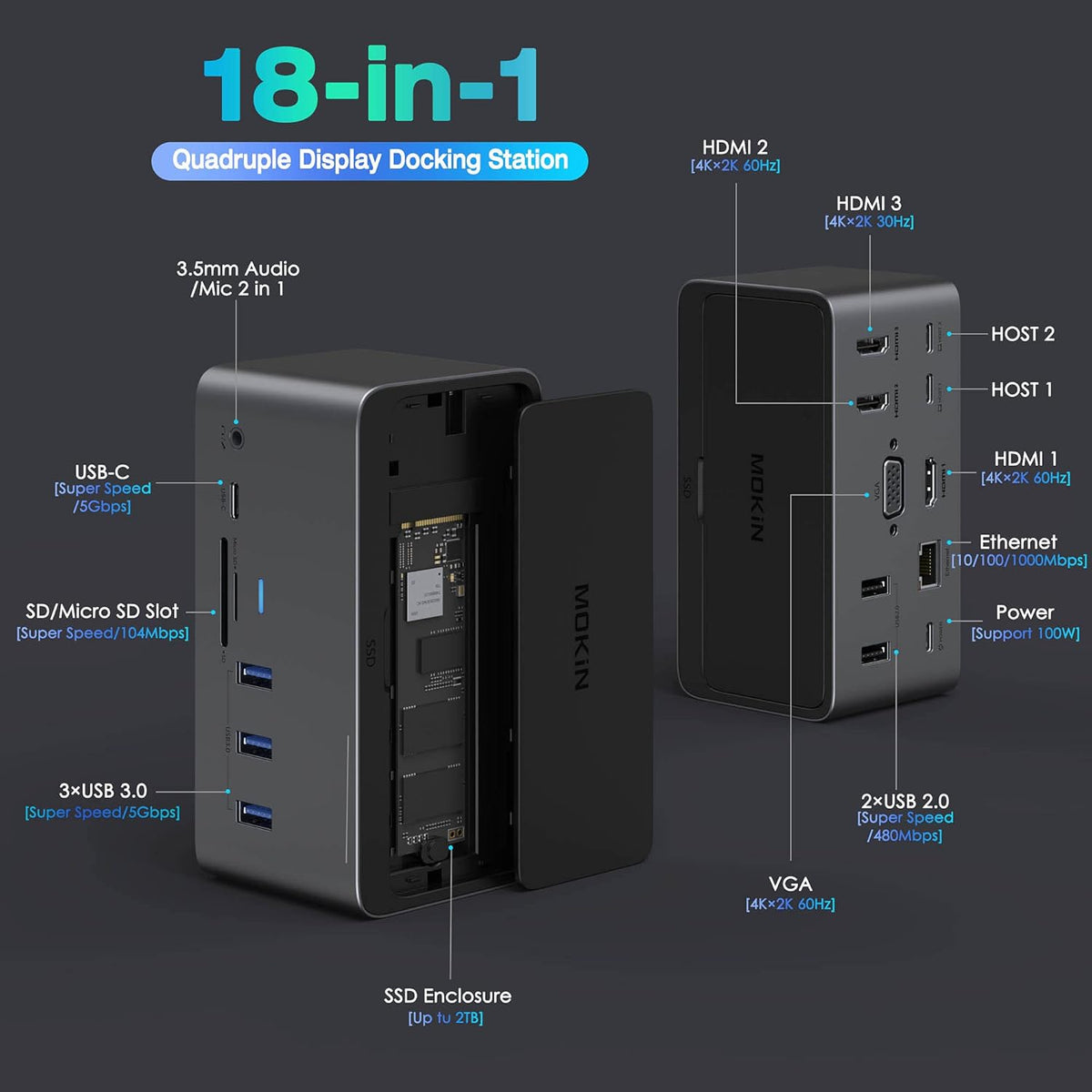 18in1 USB C Docking Station with SSD Enclosure J2857