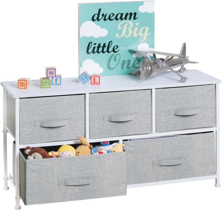 Gray White 5 Removable Fabric Drawers Storage Dresser H938947