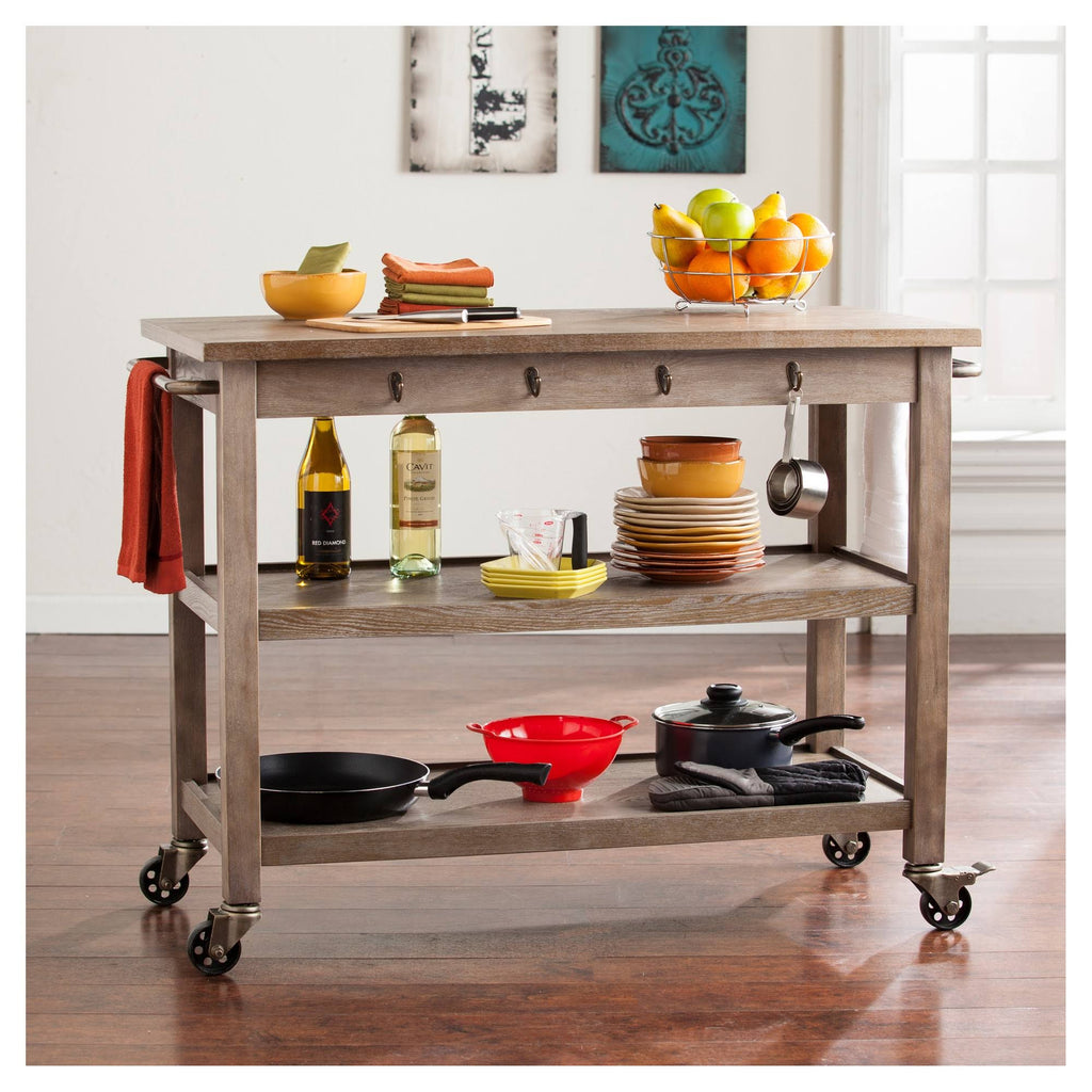 Whitewashed Burnt Oak Kitchen Cart C214