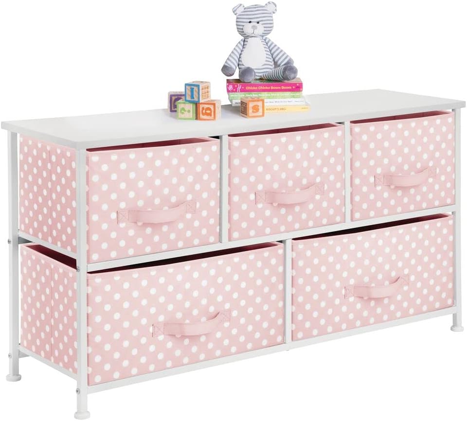 Gray White 5 Removable Fabric Drawers Storage Dresser H938947