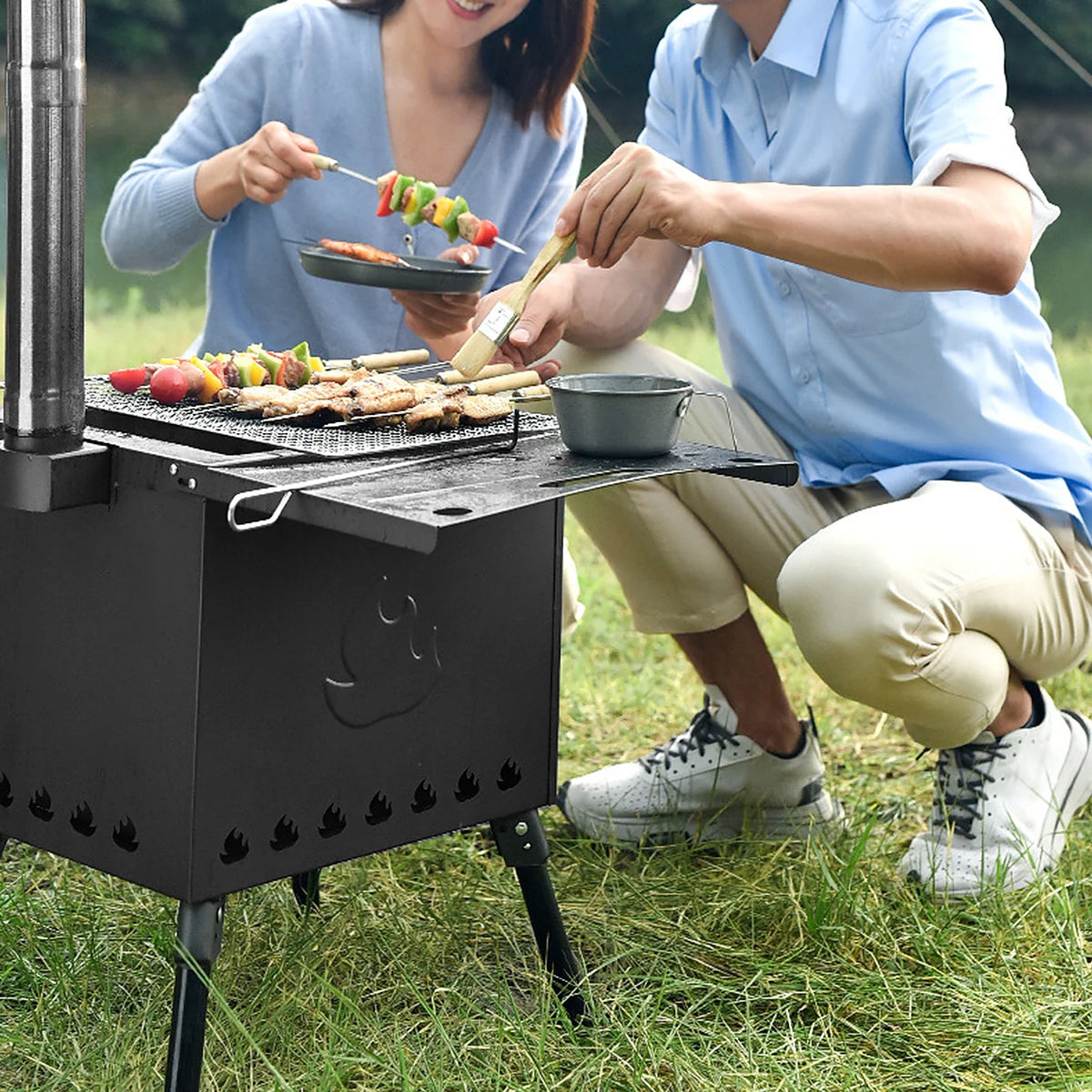 Portable Foldable Wood Burning Camp Tent with Chimney Y434