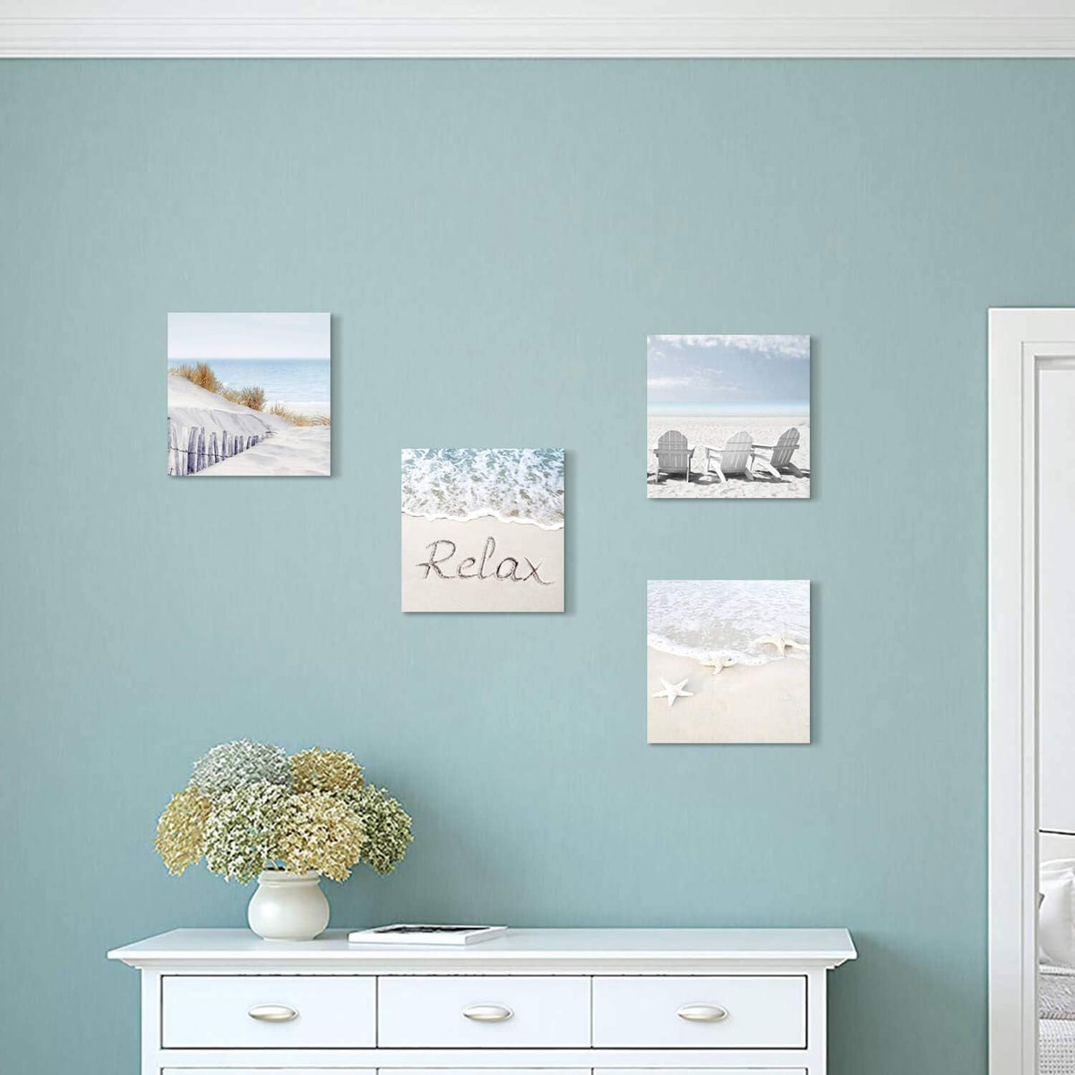 Beach Wall Art Starfish Chairs on Sand Canvas 12” x 12'' 4 Panels K37847