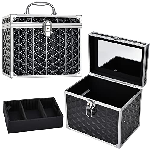 Black Portable Cosmetic Train Case with Divider Tray Mirror H590678