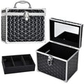 Black Portable Cosmetic Train Case with Divider Tray Mirror H590678