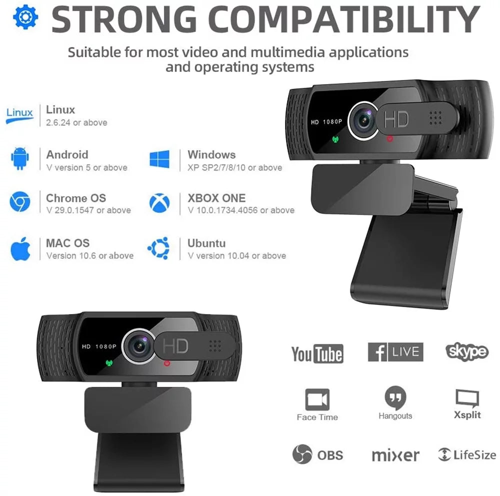 Webcam with Microphone, 1080P Web Camera with Privacy Shutter and Tripod Stand E55617