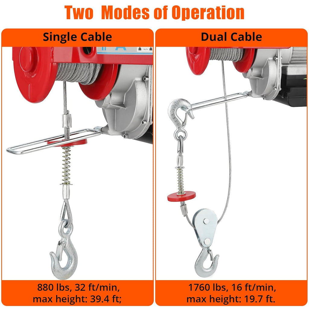 Electric Hoist 1760lbs 39FT Single Cable Lifting Height Steel Wire Winch L981004