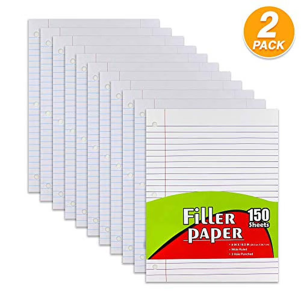 Wide Ruled Filler Paper 10.5" x 8", 150 Sheets Per Pack, Pack of 2 B977