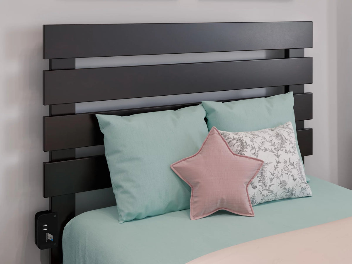 Espresso Twin Wood Panel Headboard with 2 USB Ports D852
