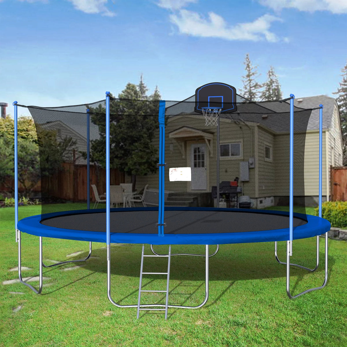 14FT Trampoline with Basketball Hoop and Safety Enclosure Net Z455127