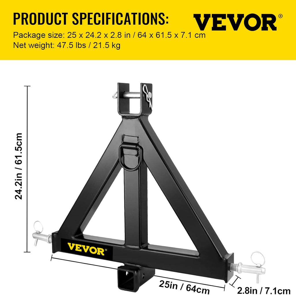 3 Point Trailer Hitch Heavy Duty 2In Receiver Hitch Category 1 33In Black D312016