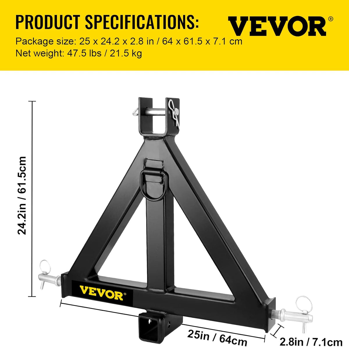 3 Point Trailer Hitch Heavy Duty 2In Receiver Hitch Category 1 33In Black D312016