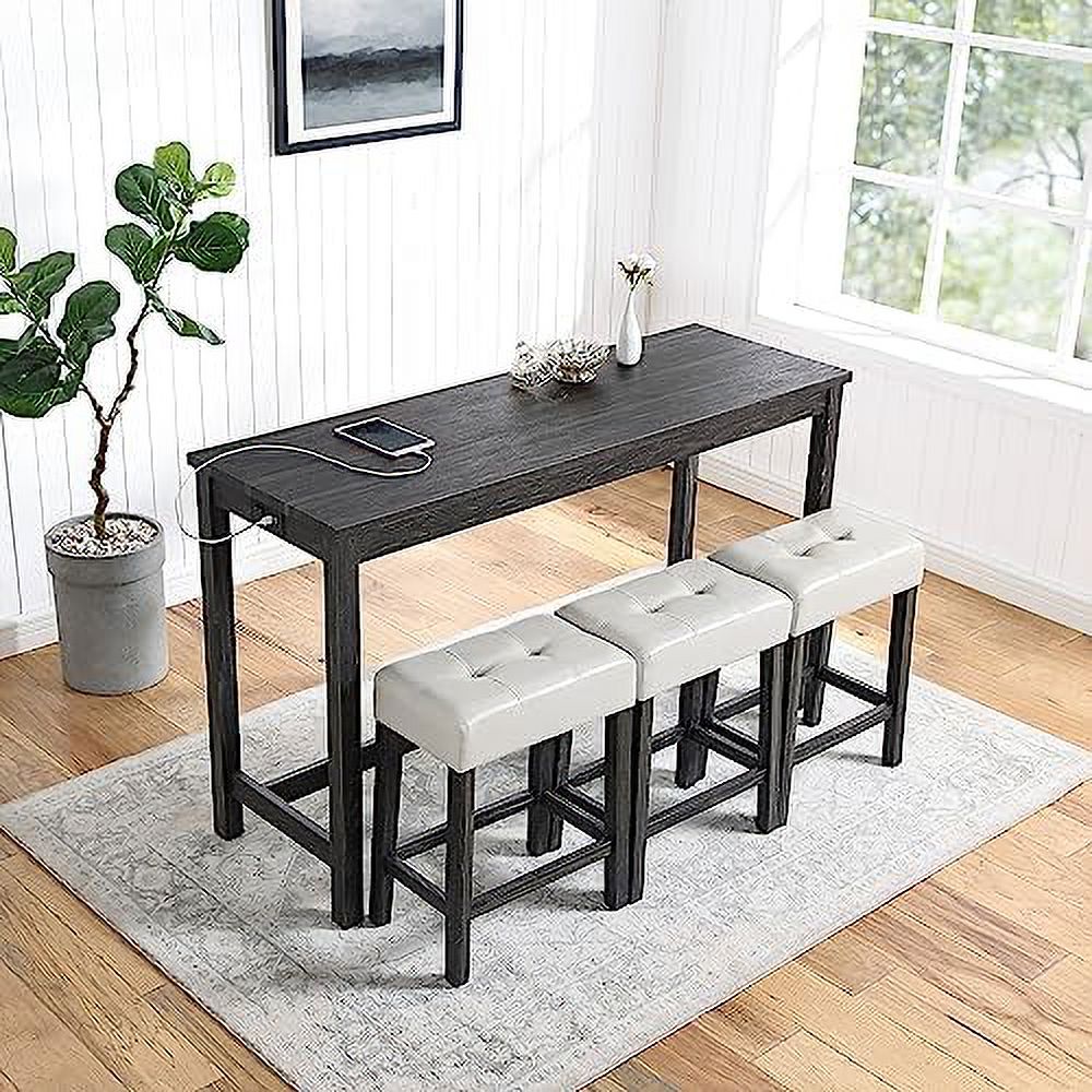 4 Piece Dining Table Set with Power Outlet and 3 Stools M66712