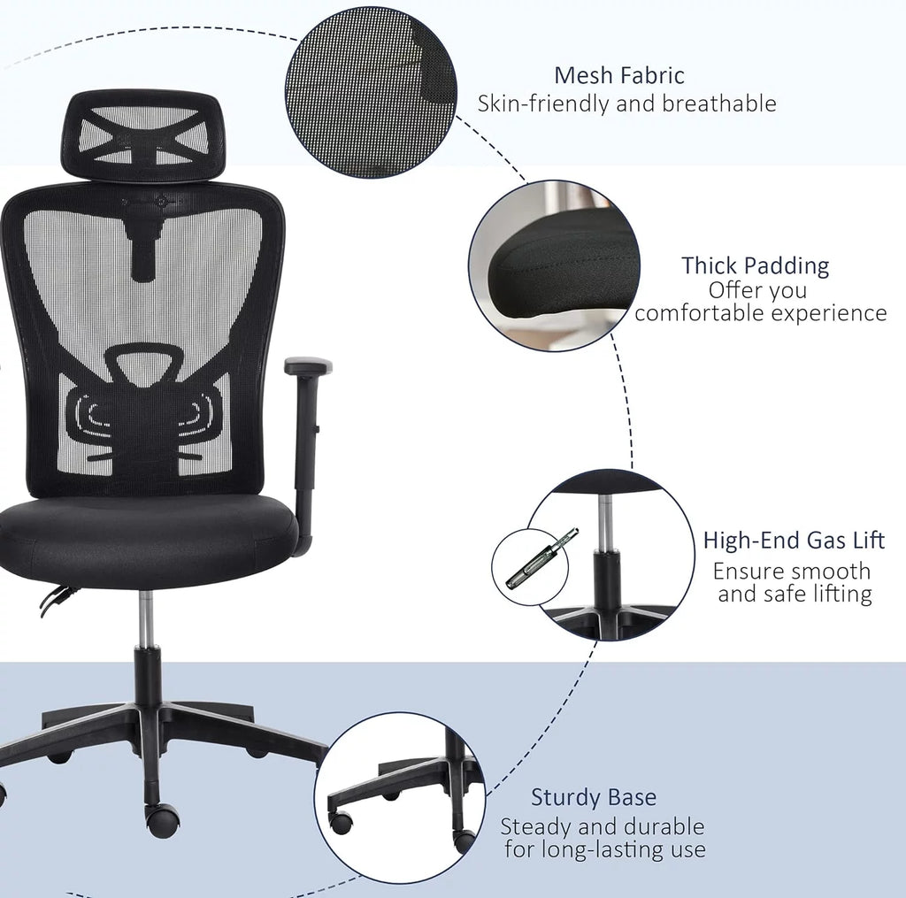 Black Ergonomic Mesh Office Chair with Lumbar Support V106