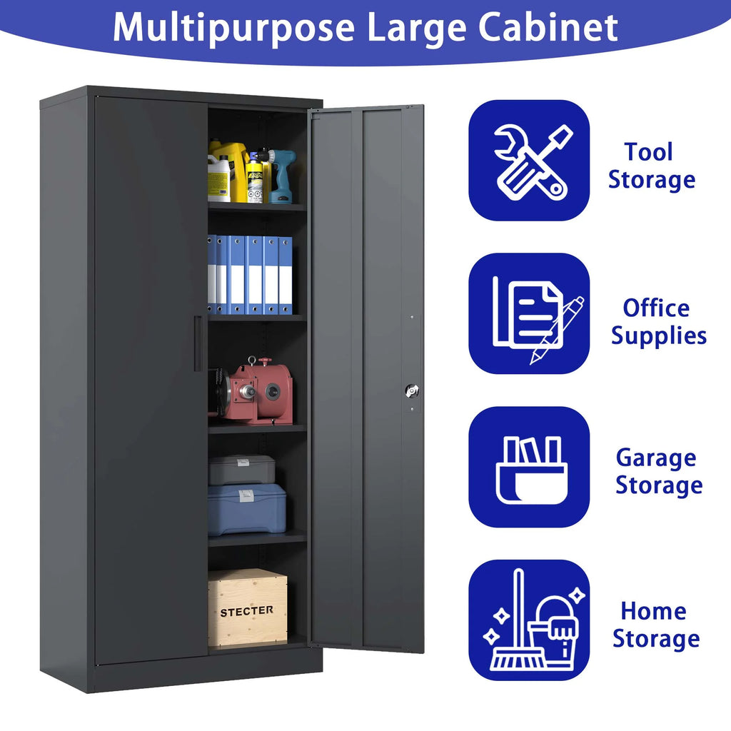 Black Metal Locking Storage Cabinet with 4 Shelves I971499