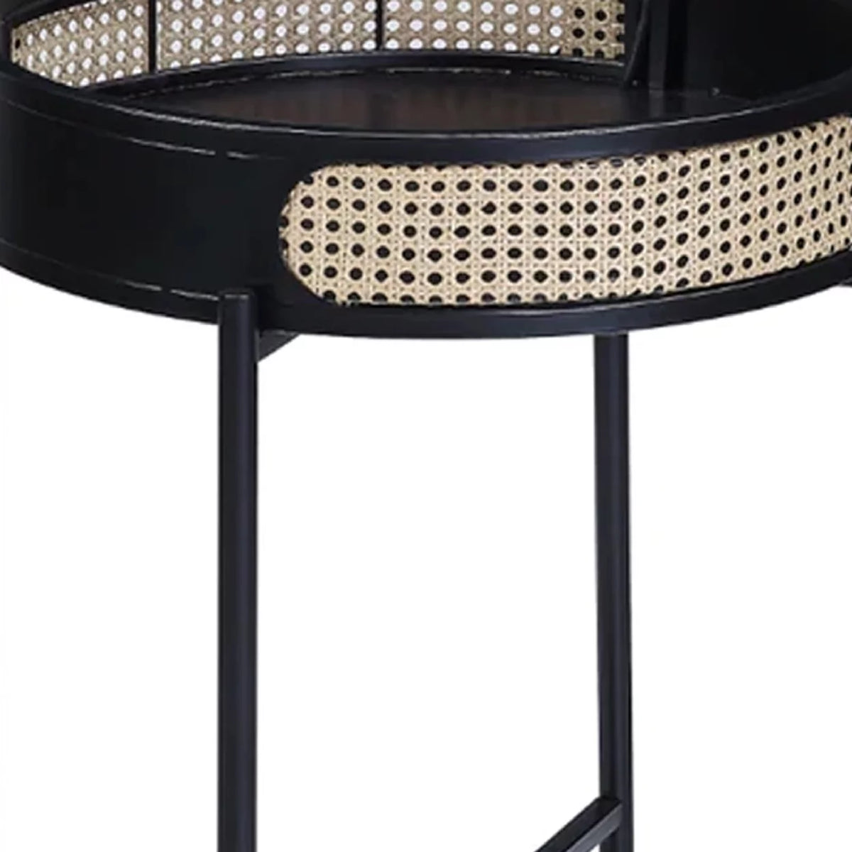 24 Inch Round End Table Rattan Accent Metal Legs Black L716400