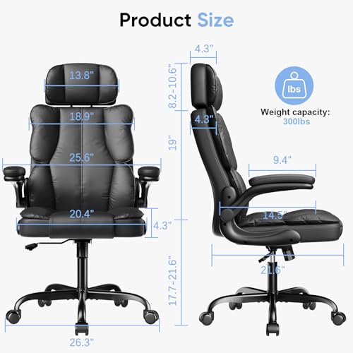 Black Leather Executive Office Chair with Lumbar Support B9252